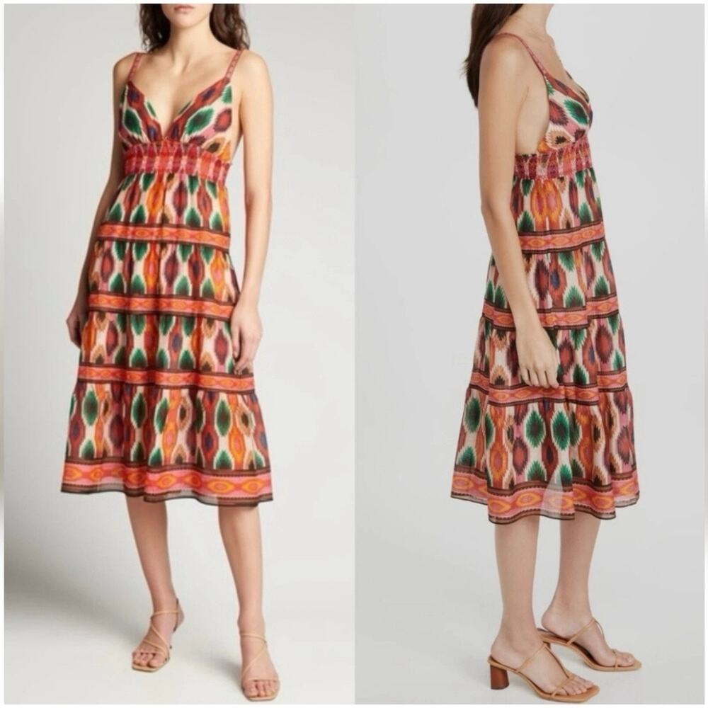 Alice + Olivia Santina Silk Cotton Tiered Midi Dress sz 2